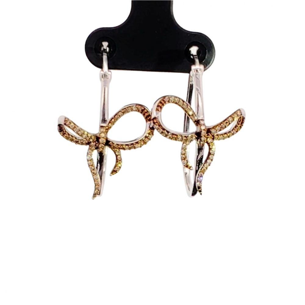 .30 CTW Champagne Diamond Bow Hoop Earrings in Sterling Silver