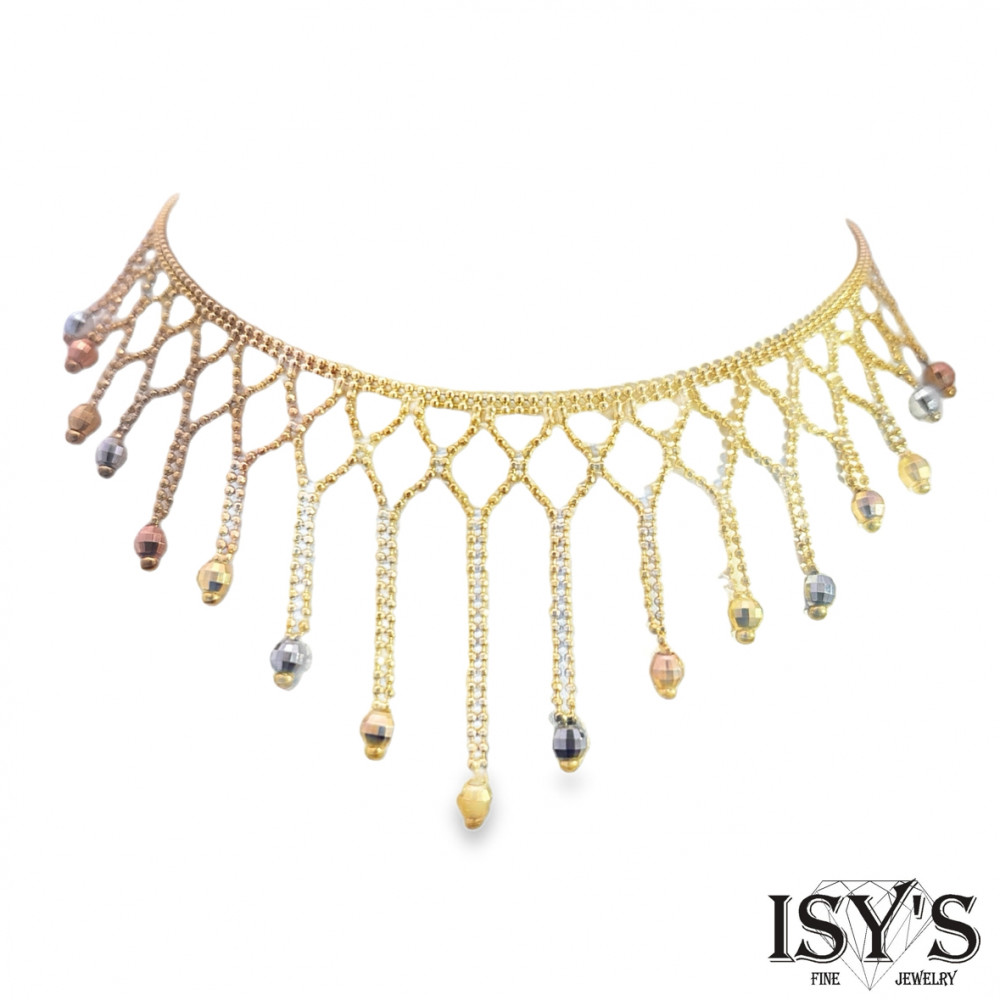 Yellow 14k Tri-Color Fancy Bead Chain 17