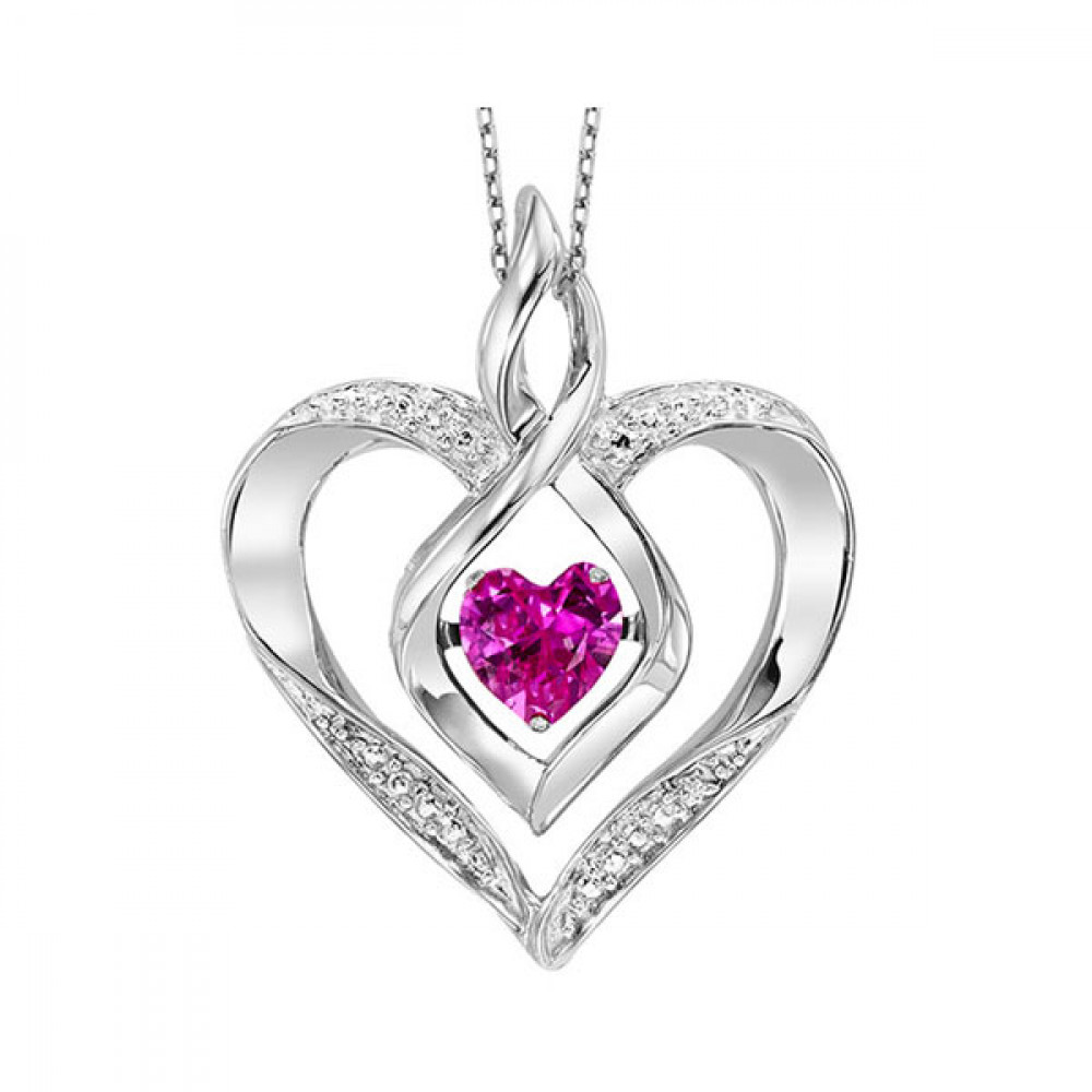 Silver Diamond 1/50Ctw & Createdpink Tourmaline 1/4Ctw Pendant