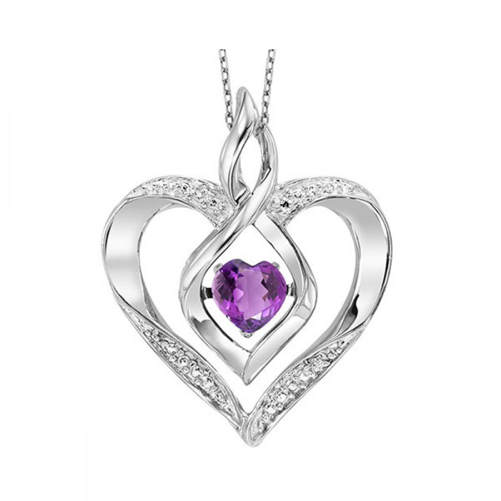 Silver Diamond 1/50Ctw & Created-Amethyst 1/4Ctw Pendant