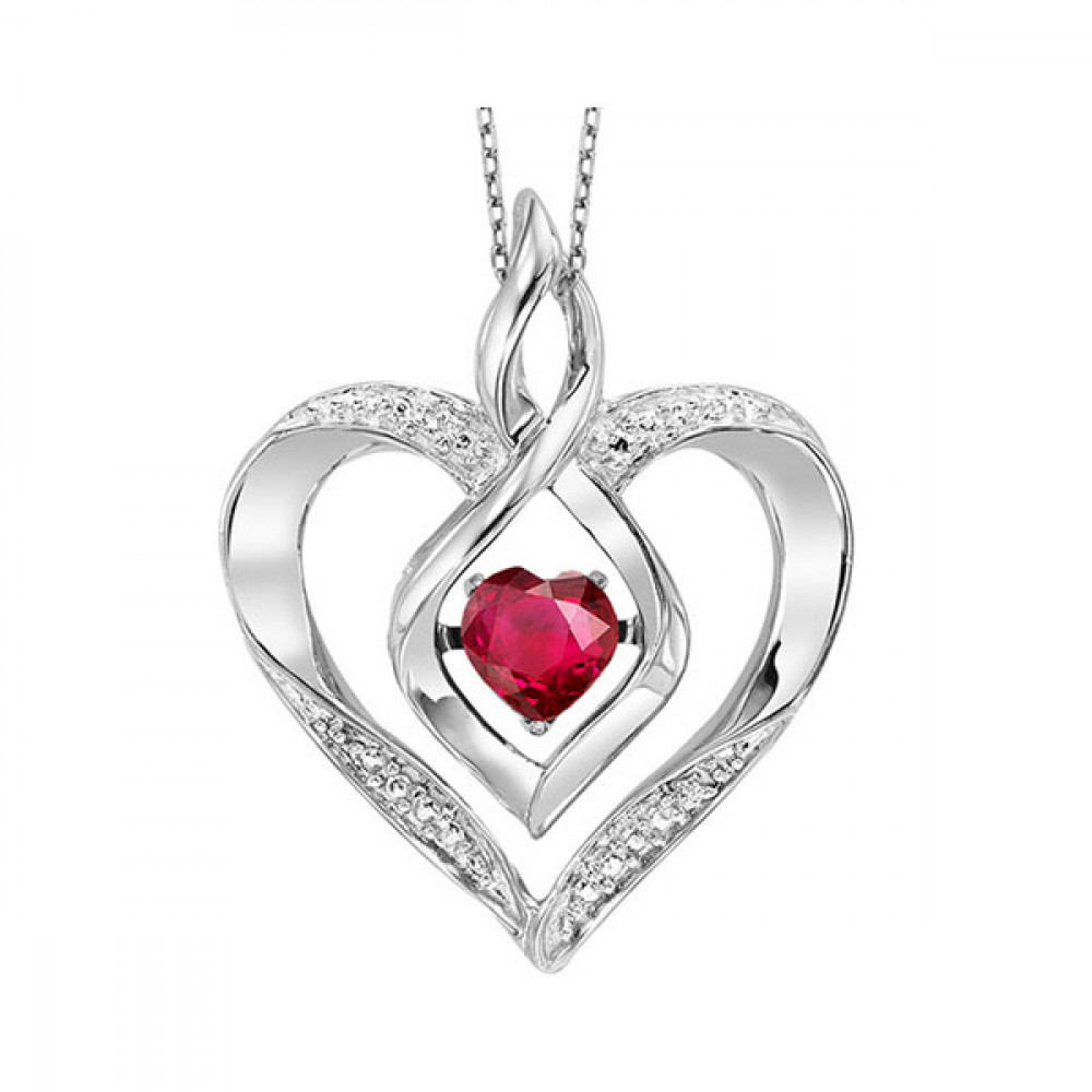 Silver Diamond 1/50Ctw & Created Ruby 1/4Ctw Pendant