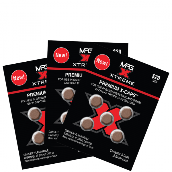 MPG X-Treme Premium X-Caps fuel treatment three-pack packaging
