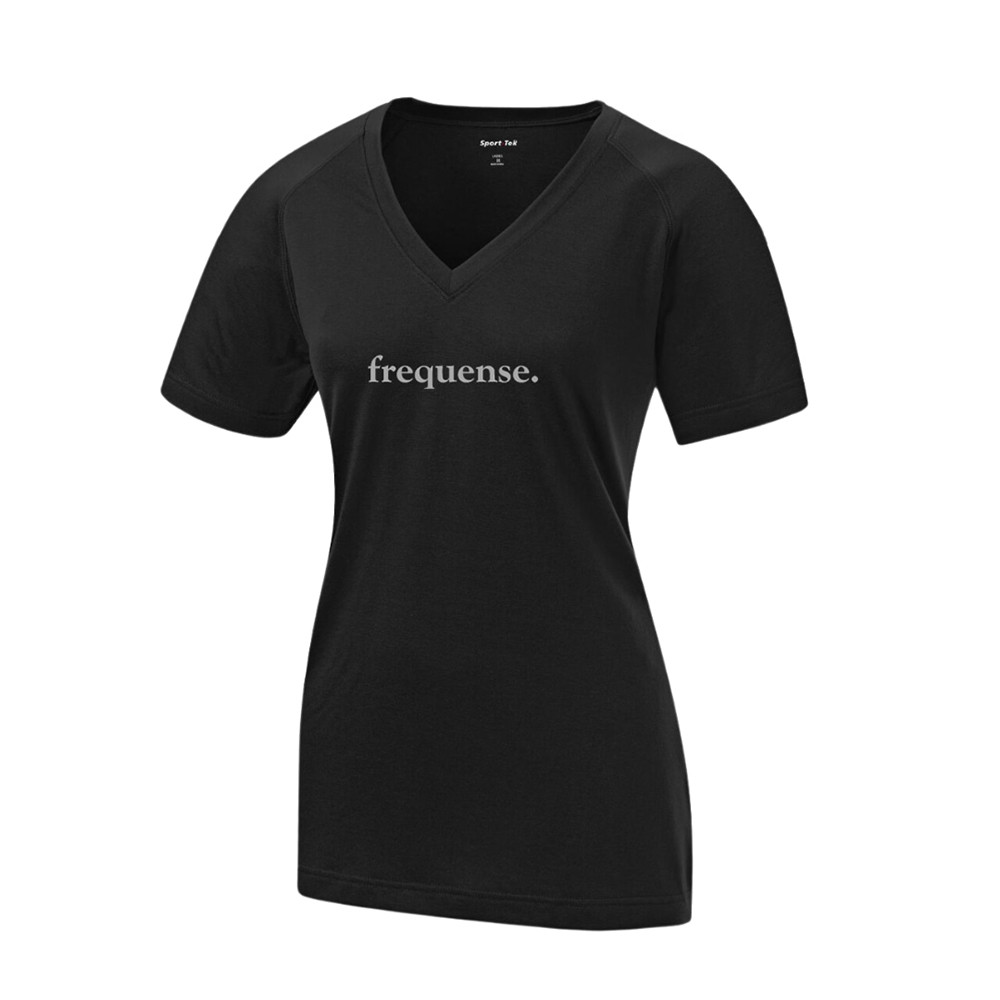 Frequense Women's V-Neck Short Sleeve Tee Black