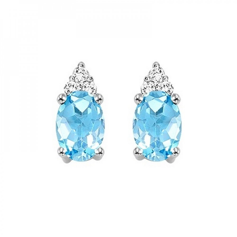 10Kt White Gold Diamond (1/20Ctw) & Blue Topaz (5/8 Ctw) Earring
