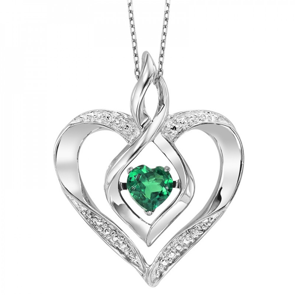 Silver White & Created-Emerald 1/4Ctw Pendant