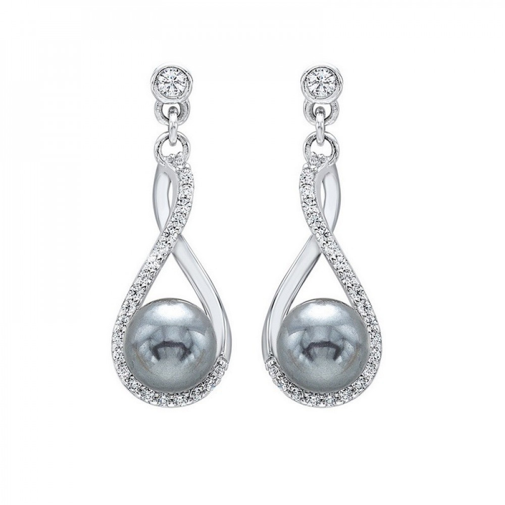 Silver White  & Pearl 1/12Ctw Earring