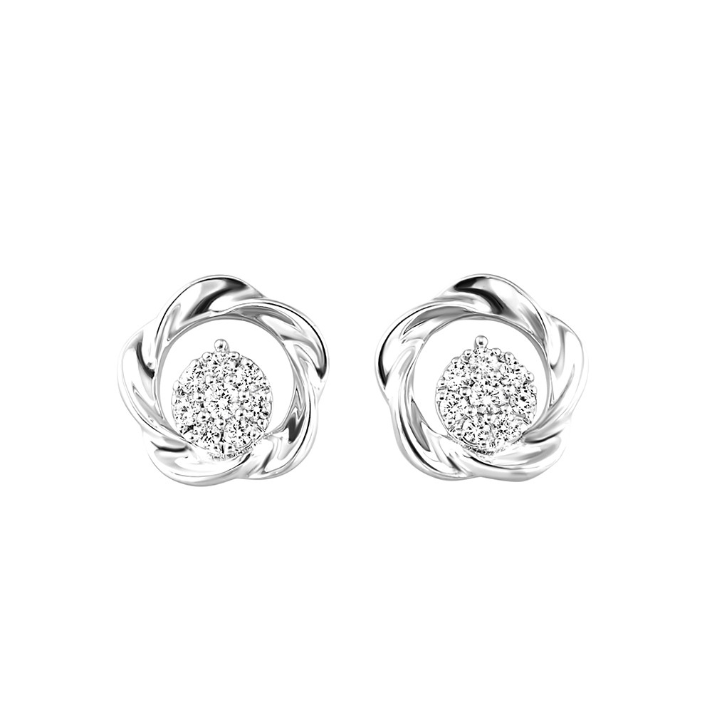 Silver White Diamond 1/8Ctw Earring