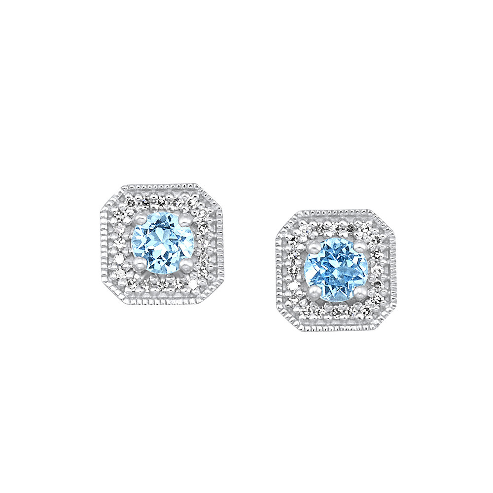 10Kt White Gold Diamond 1/10Ctw & Blue Topaz 5/8Ctw Earring