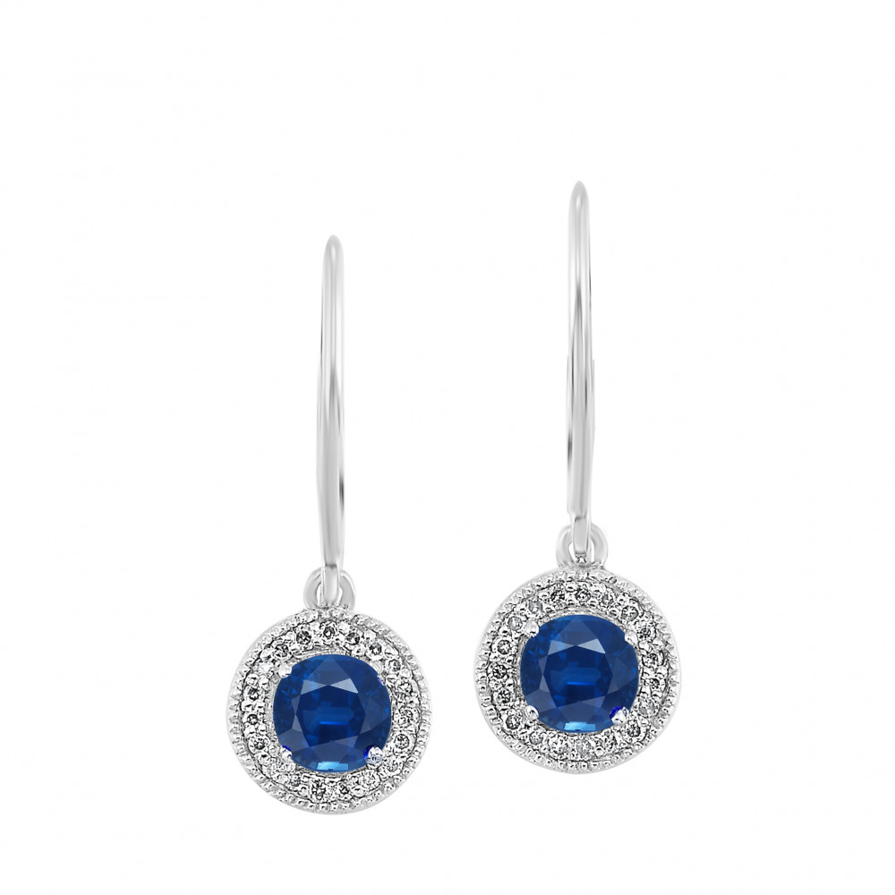 Silver White Diamond 1/10Ctw & Sapphire 5/8Ctw Earring