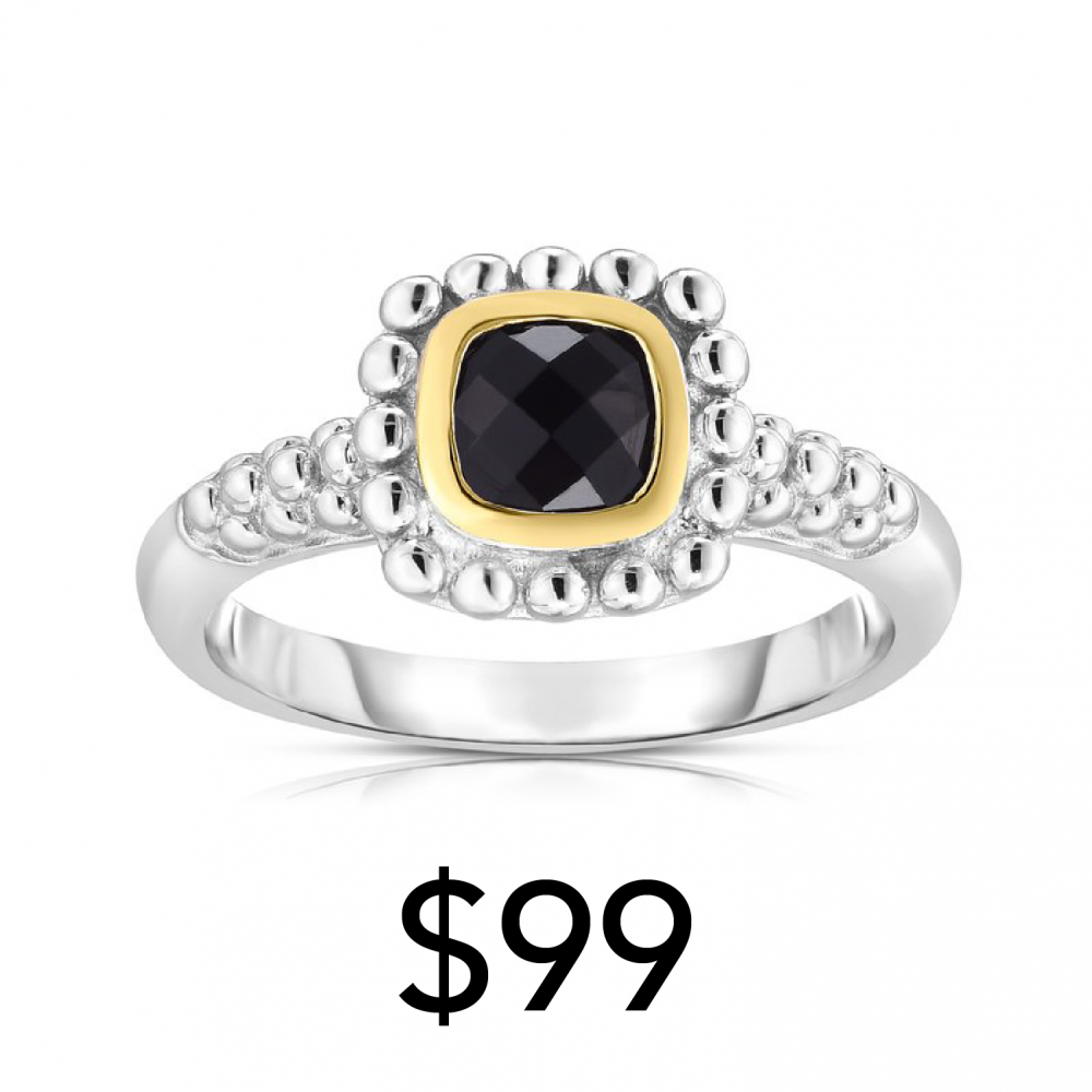 18 karat yellow gold and sterling silver onyx ring