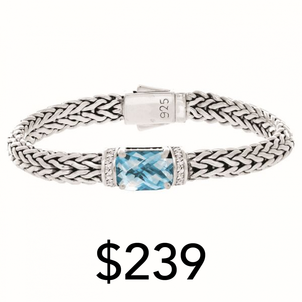 sterling silver woven bracelet with topaz center and white sapphire accents