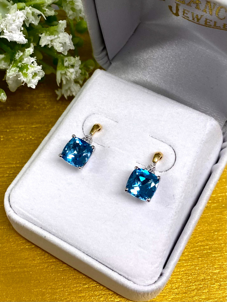 Blue Topaz & Diamond Earrings