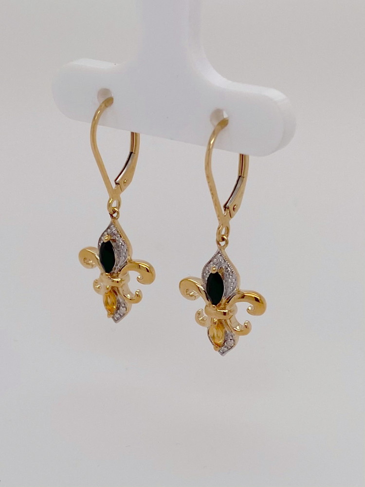 Fleur De Lis Diamond Black Onyx & Citrine Earrings