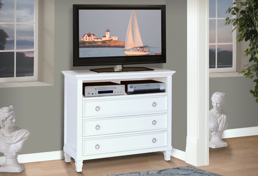 Tamarack White Media Chest Bedroom Elements