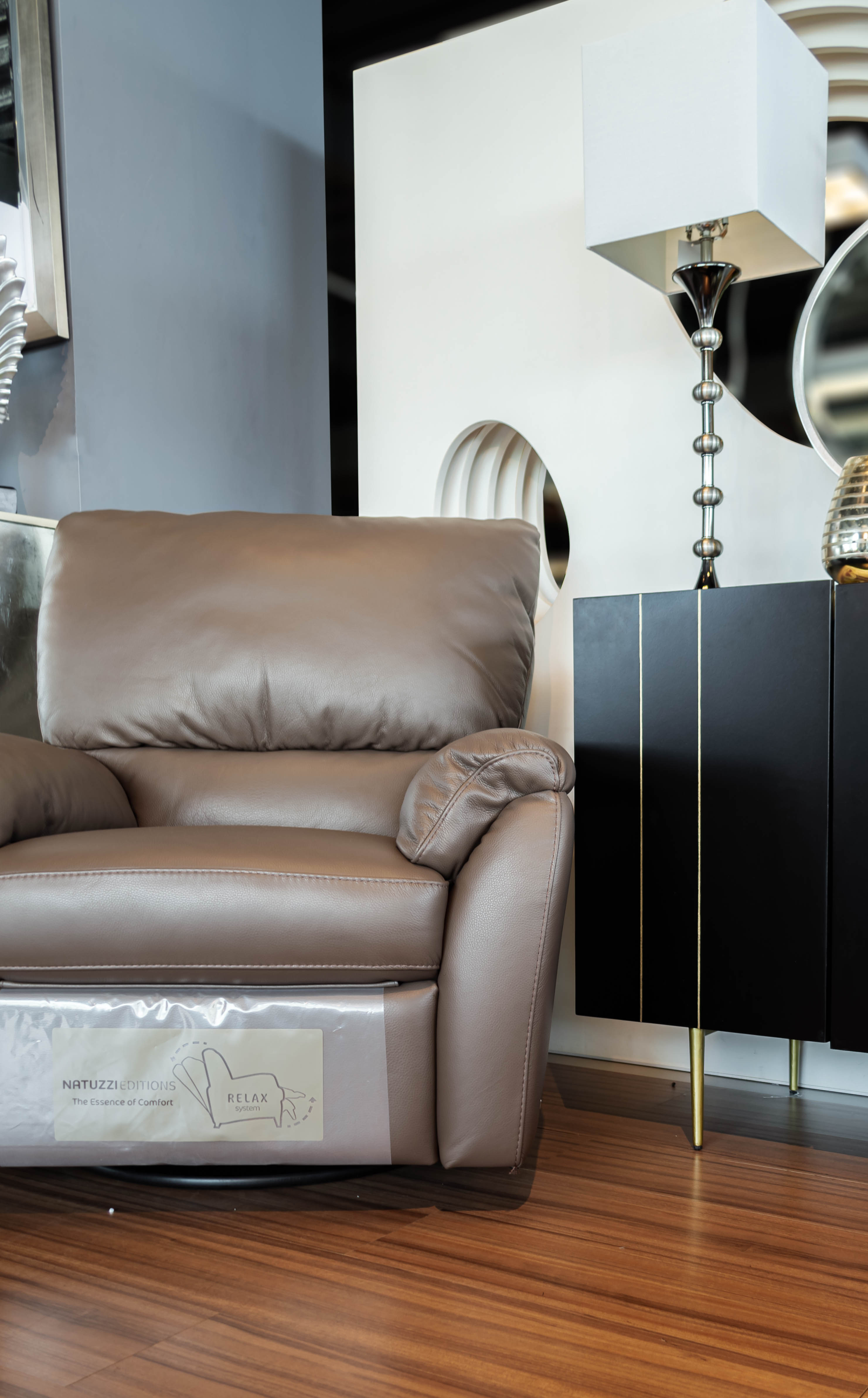 Natuzzi Editions Donato Dark Taupe Leather Swivel Rocker Recliner