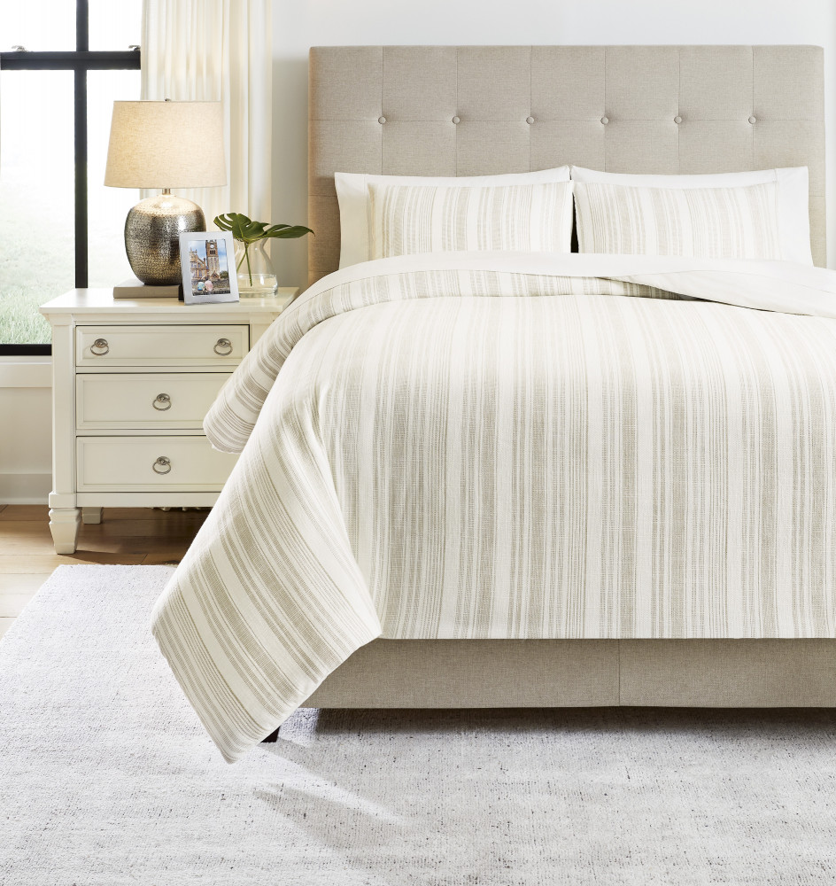 Reidler Ivory/Taupe King Comforter Set Bedding Elements