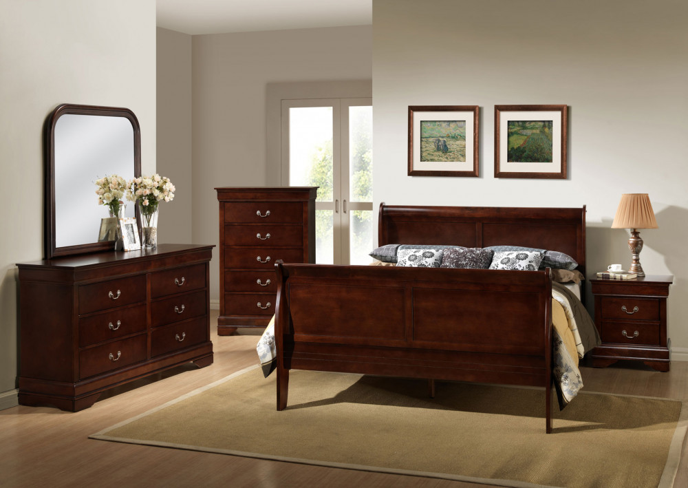 Louis Philippe Queen Size Bedroom Set - Cherry Brown