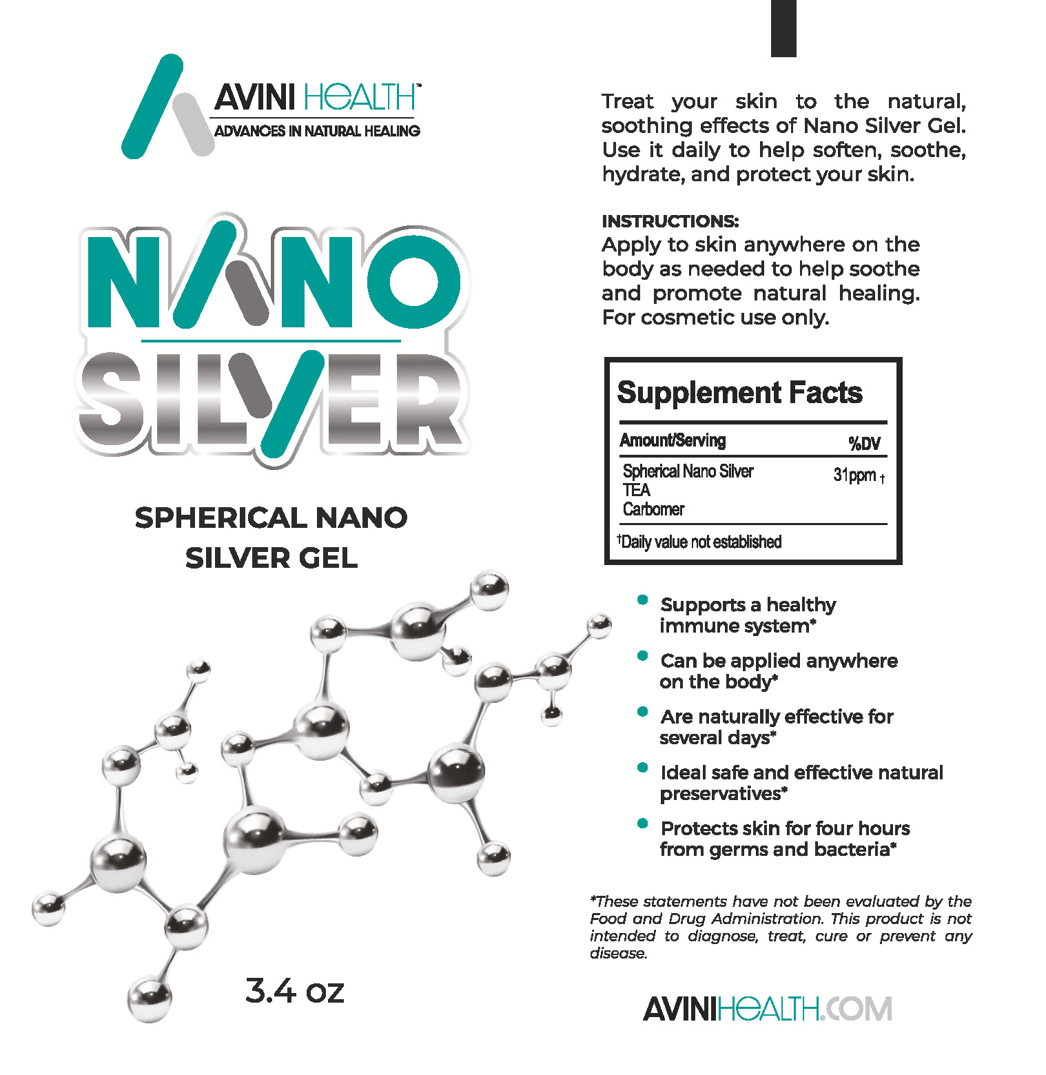 Nano Silver Gel 3.4oz | Nano Silver | Avini Health