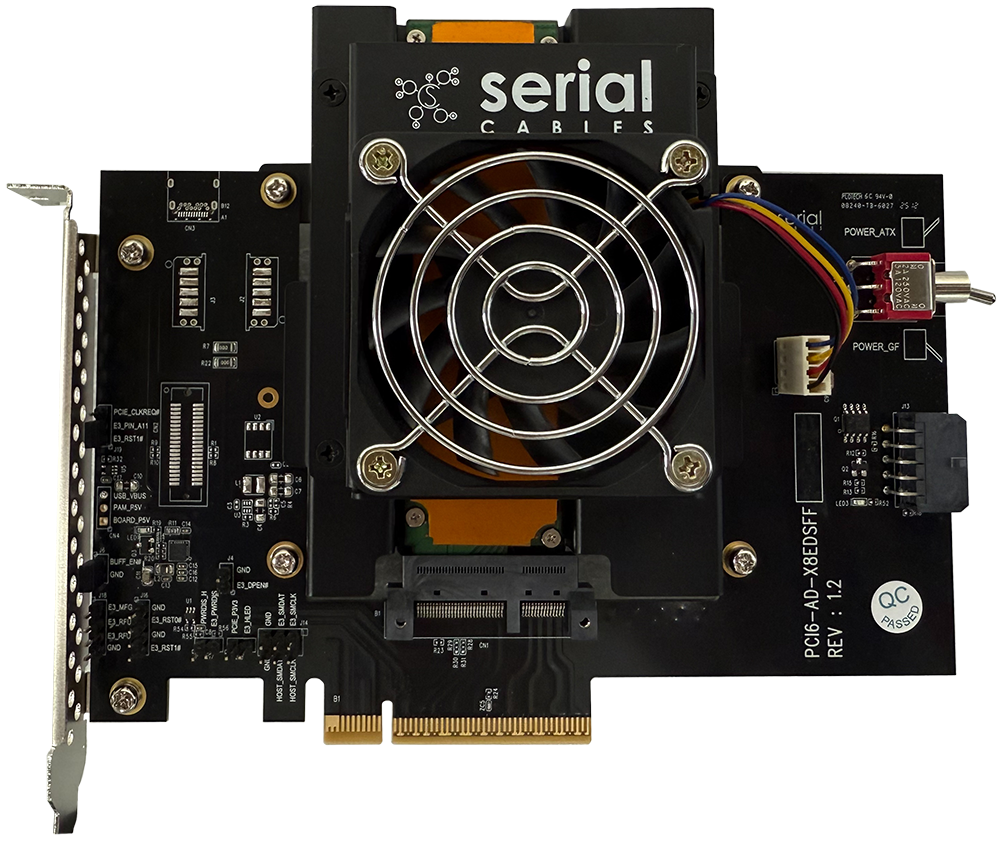 Gen6 PCIe/CXL rated x8 slot – x4 E1 EDSFF Vertical Adapter