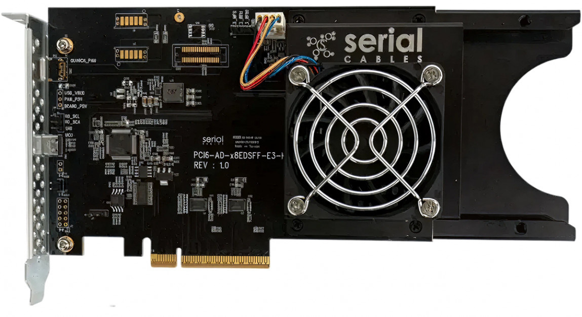 Serial Genii Gen6 PCIe/NVMe/CXL x8 AIC – EDSFF Horizonal ‘Active’ Adapter w/Phison ...